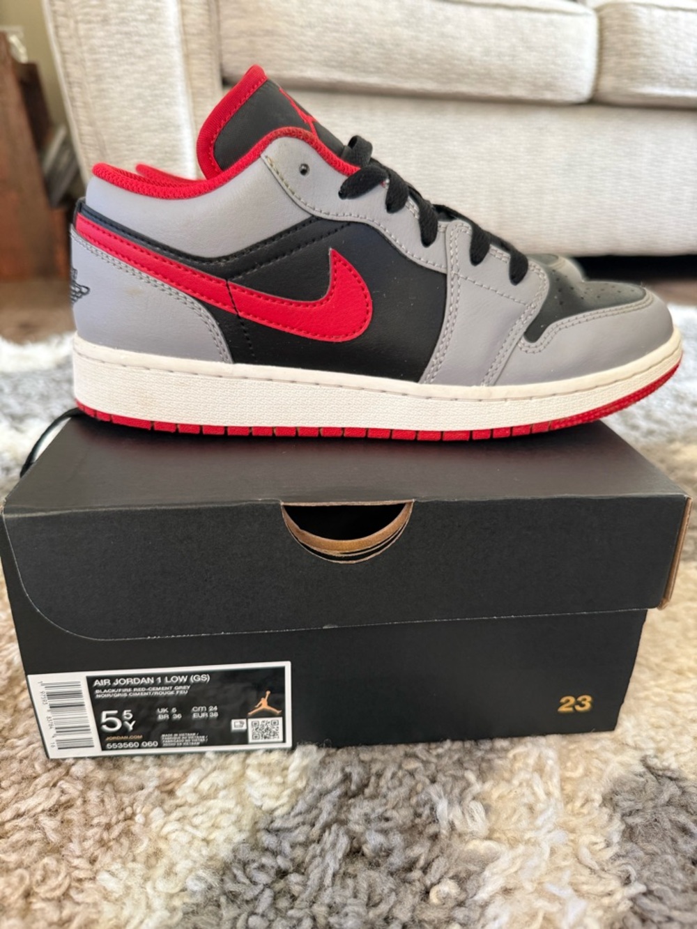Jordan Kids Sneakers Gray Black Red Low Top